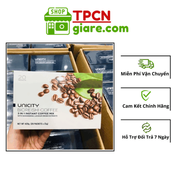 Cà Phê Linh Chi Bioreishi Coffee Unicity 3 in 1 - Hộp 20 gói