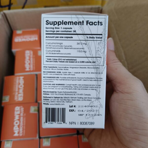 Viên Uống Mpower Curcumin Plus Nghệ Tươi Canada - Lọ 30 Viên - Hình ảnh 4